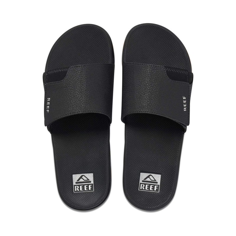 Reef Fanning Slide Mens Bottle Opener Sandal, Arch Support, Durable Outsole, Water Friendly, Black/Silver, 7 - Image 1